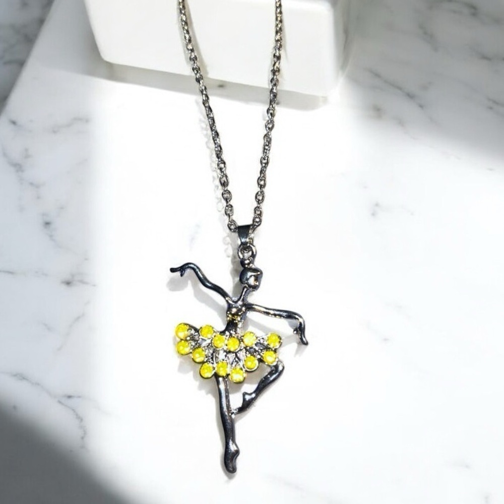 Adorable Silver Ballerina Necklace with Yellow Accents - Picture 2 of 4